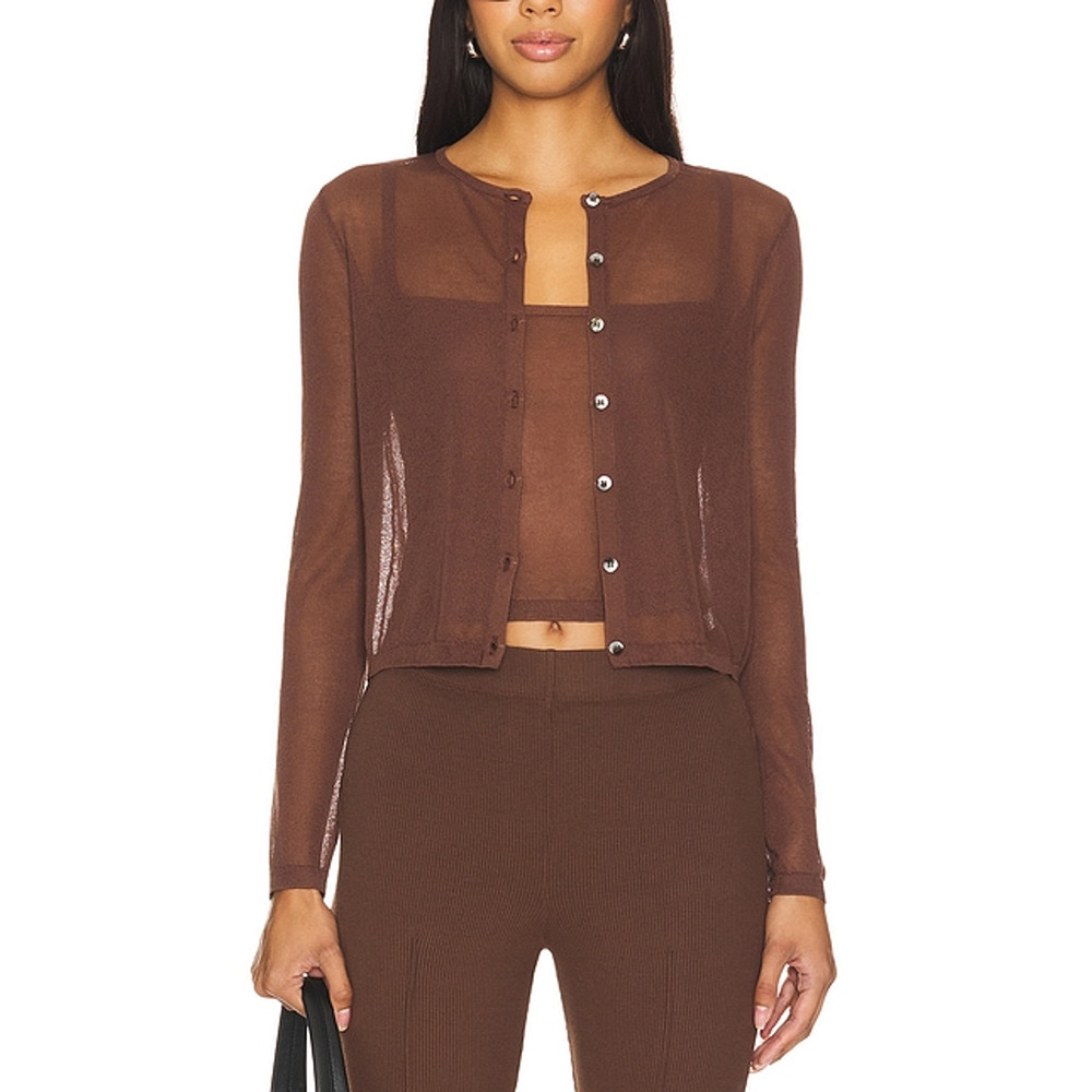Lovers + Friends Brown Sheer Button Front Cardigan & Tank Set